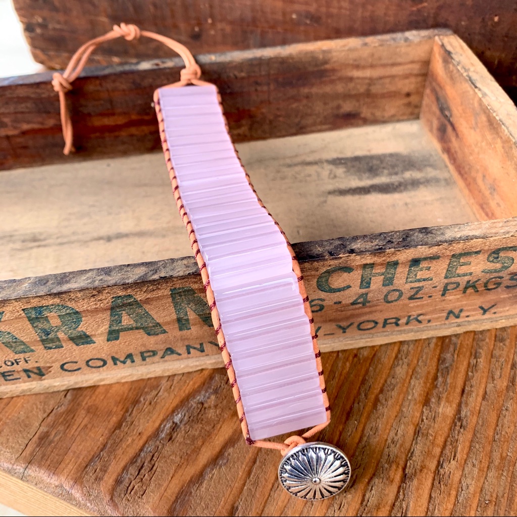 Natural Rose Stone + Leather Wide Boho